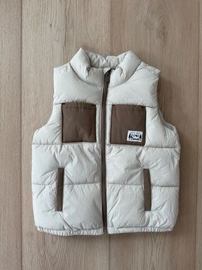 Old Navy Cream Quilted Puffer Vest with Brown Accents